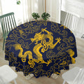 Gold Japanese Dragon Pattern Print Waterproof Round Tablecloth
