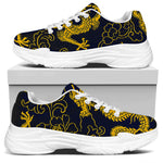 Gold Japanese Dragon Pattern Print White Chunky Shoes