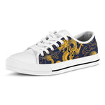 Gold Japanese Dragon Pattern Print White Low Top Sneakers