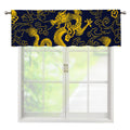Gold Japanese Dragon Pattern Print Window Valance
