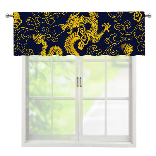 Gold Japanese Dragon Pattern Print Window Valance