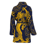 Gold Japanese Dragon Pattern Print Women's Bathrobe