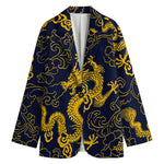 Gold Japanese Dragon Pattern Print Women's Blazer