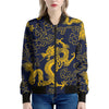 Gold Japanese Dragon Pattern Print Women's Bomber Jacket