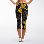 Gold Japanese Dragon Pattern Print Women's Capri Leggings