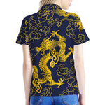 Gold Japanese Dragon Pattern Print Women's Polo Shirt