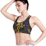 Gold Japanese Dragon Pattern Print Women's Sports Bra