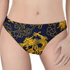 Gold Japanese Dragon Pattern Print Women's Thong