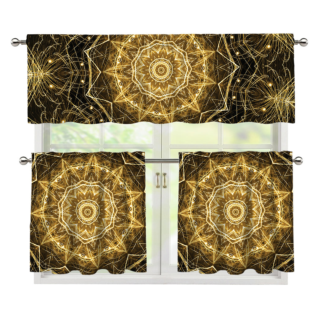 Gold Kaleidoscope Print 3 Piece Kitchen Curtains