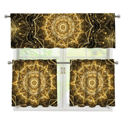 Gold Kaleidoscope Print 3 Piece Kitchen Curtains