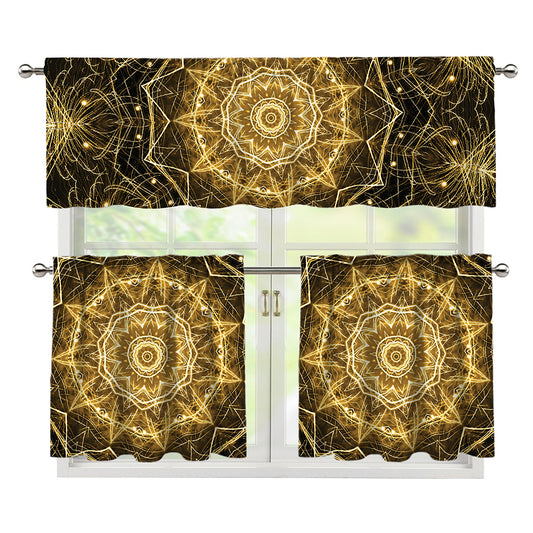 Gold Kaleidoscope Print 3 Piece Kitchen Curtains