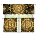 Gold Kaleidoscope Print 3 Piece Kitchen Curtains