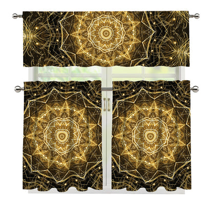 Gold Kaleidoscope Print 3 Piece Kitchen Curtains