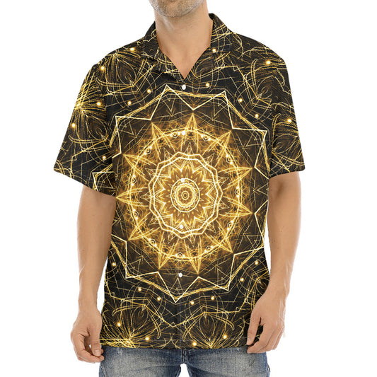 Gold Kaleidoscope Print Aloha Shirt