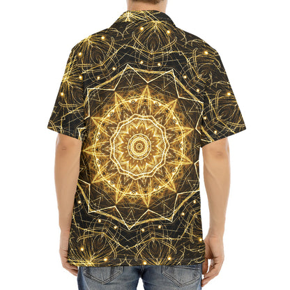 Gold Kaleidoscope Print Aloha Shirt