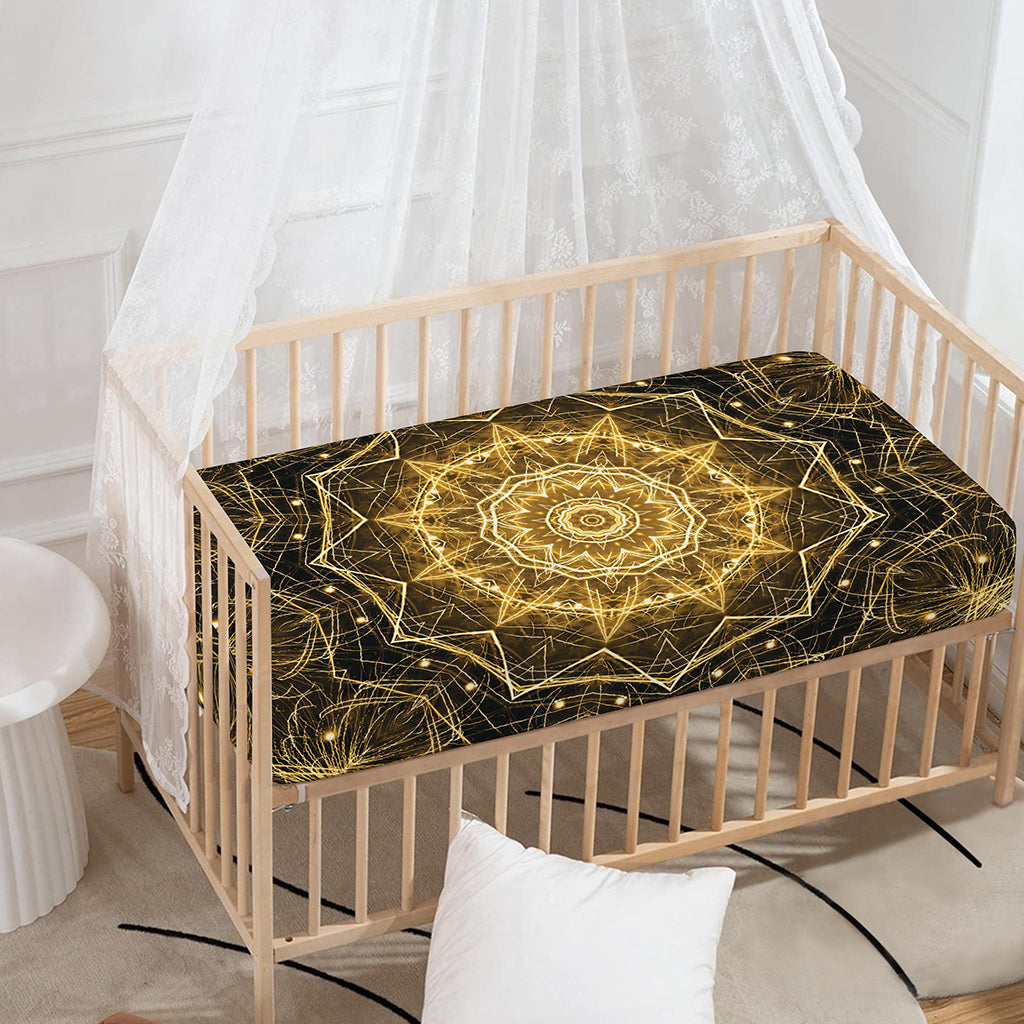 Gold Kaleidoscope Print Baby Crib Sheet