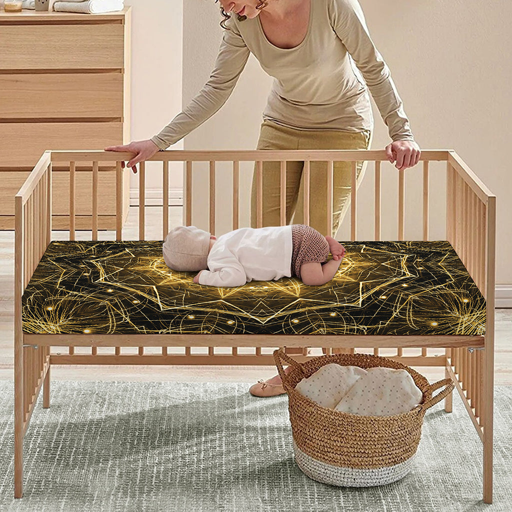 Gold Kaleidoscope Print Baby Crib Sheet