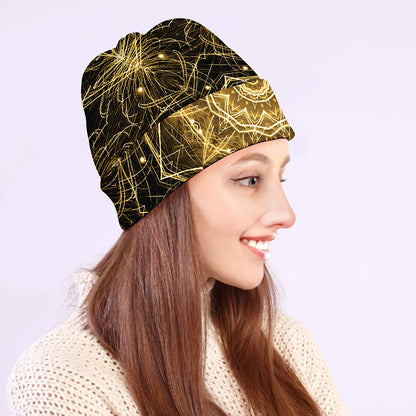 Gold Kaleidoscope Print Beanie