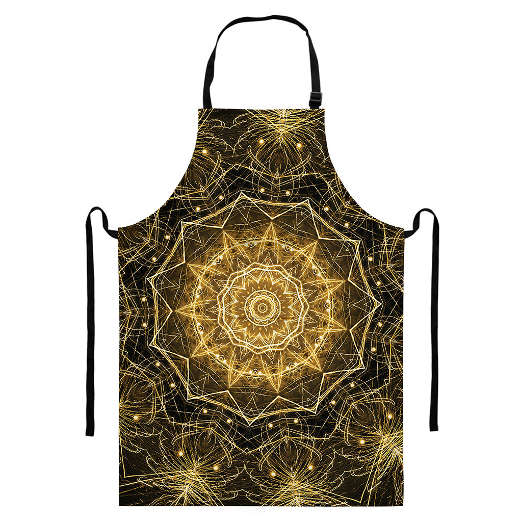 Gold Kaleidoscope Print Bib Apron With Pocket