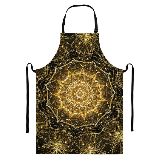 Gold Kaleidoscope Print Bib Apron With Pocket