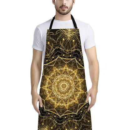 Gold Kaleidoscope Print Bib Apron With Pocket