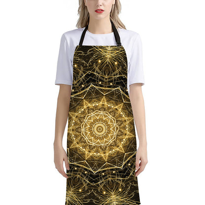 Gold Kaleidoscope Print Bib Apron With Pocket
