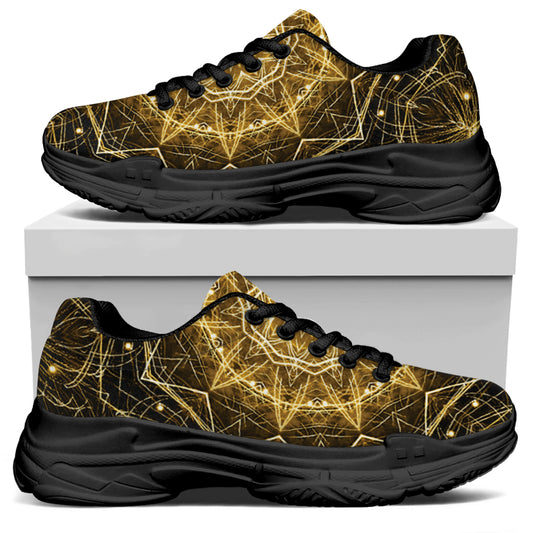 Gold Kaleidoscope Print Black Chunky Shoes