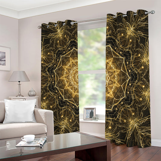 Gold Kaleidoscope Print Blackout Grommet Curtains