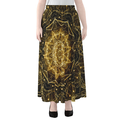 Gold Kaleidoscope Print Chiffon Maxi Skirt
