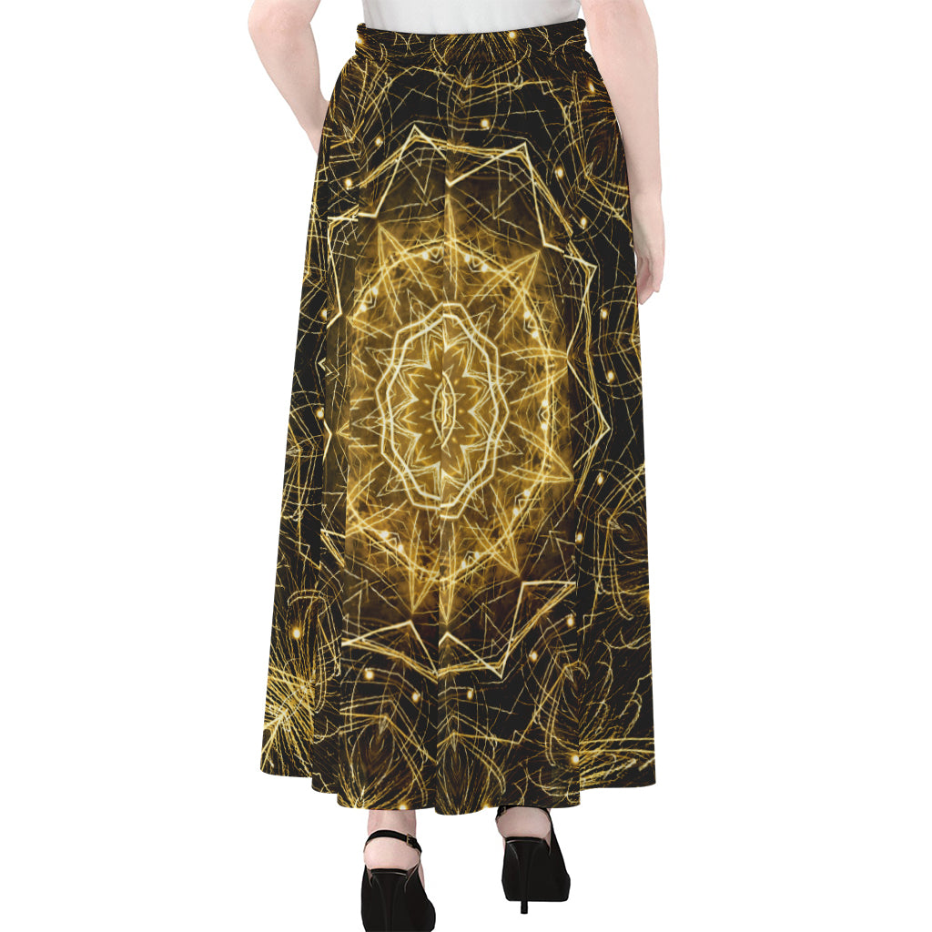 Gold Kaleidoscope Print Chiffon Maxi Skirt