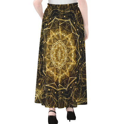 Gold Kaleidoscope Print Chiffon Maxi Skirt