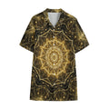 Gold Kaleidoscope Print Cotton Hawaiian Shirt