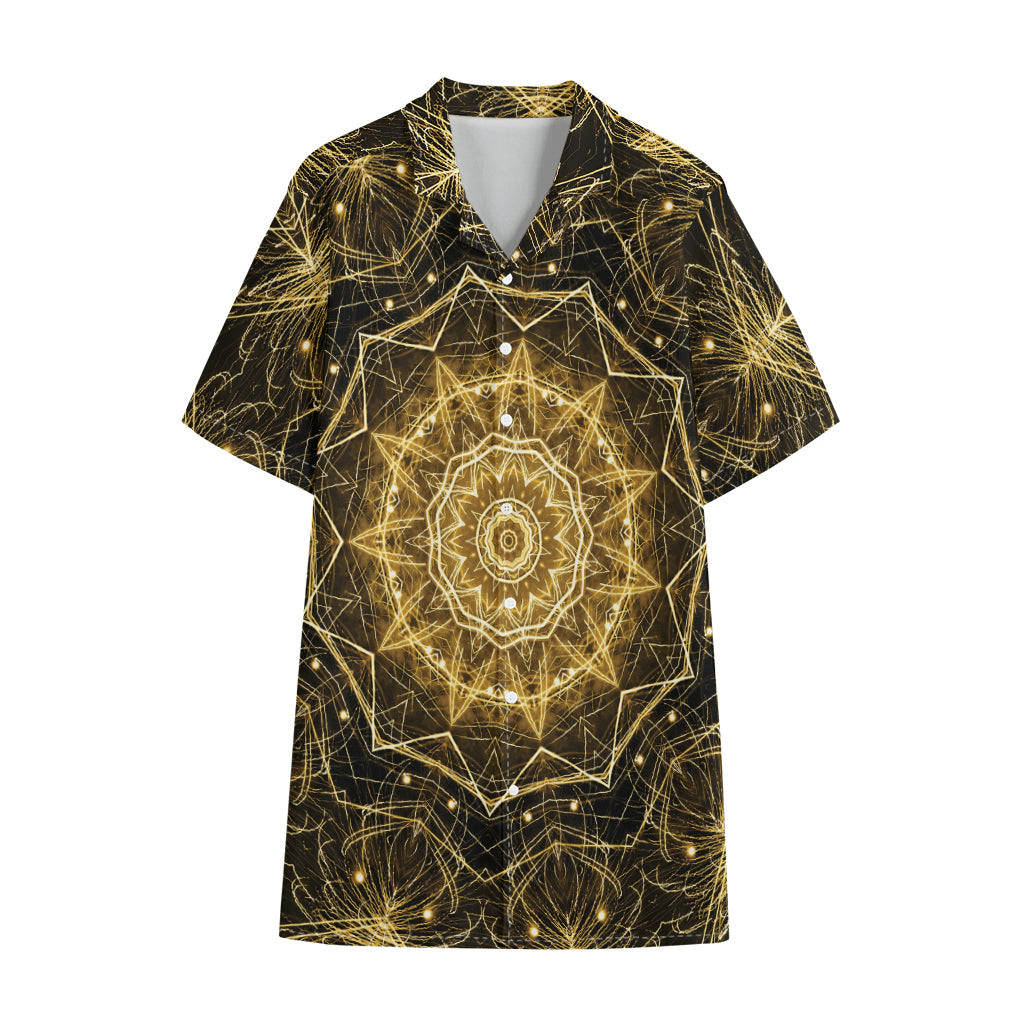 Gold Kaleidoscope Print Cotton Hawaiian Shirt