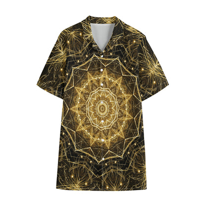 Gold Kaleidoscope Print Cotton Hawaiian Shirt