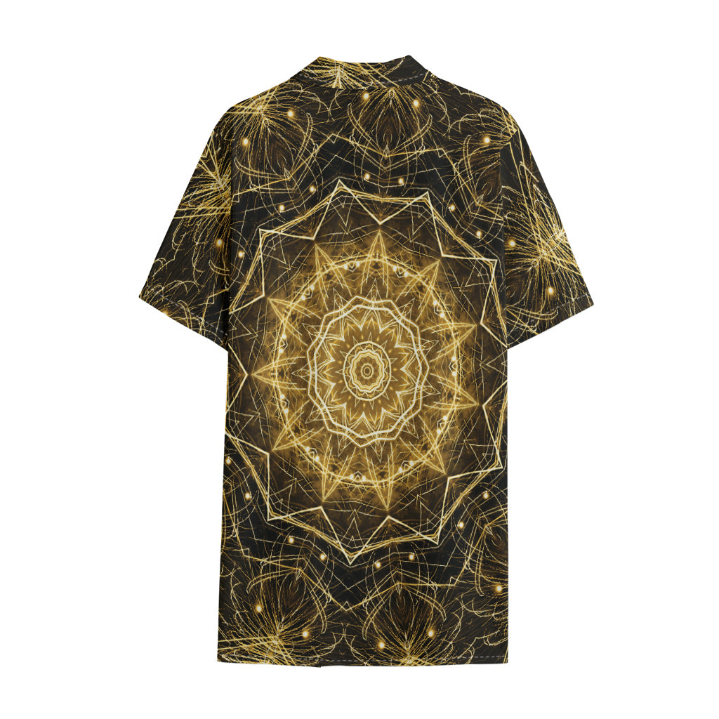 Gold Kaleidoscope Print Cotton Hawaiian Shirt