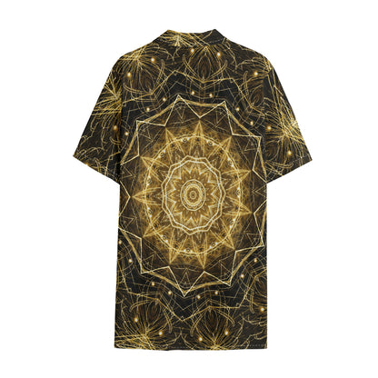 Gold Kaleidoscope Print Cotton Hawaiian Shirt