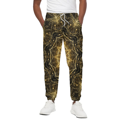 Gold Kaleidoscope Print Cotton Pants