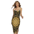Gold Kaleidoscope Print Cross Back Cami Dress
