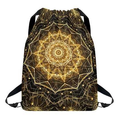Gold Kaleidoscope Print Drawstring Backpack