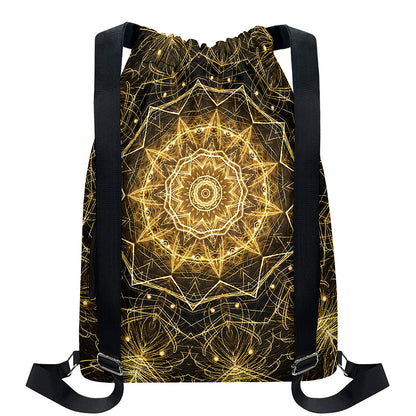 Gold Kaleidoscope Print Drawstring Backpack