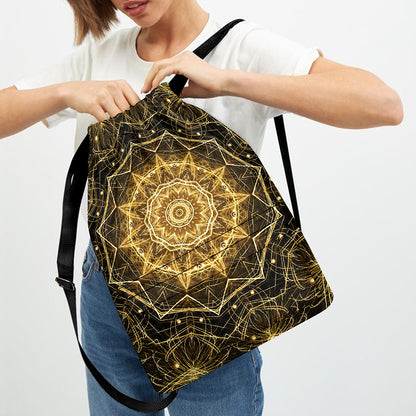Gold Kaleidoscope Print Drawstring Backpack