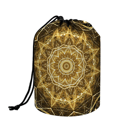 Gold Kaleidoscope Print Drawstring Makeup Bag