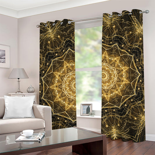 Gold Kaleidoscope Print Grommet Curtains