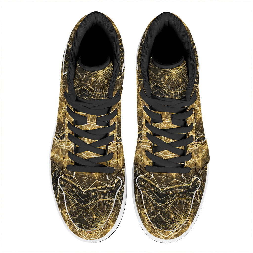 Gold Kaleidoscope Print High Top Leather Sneakers