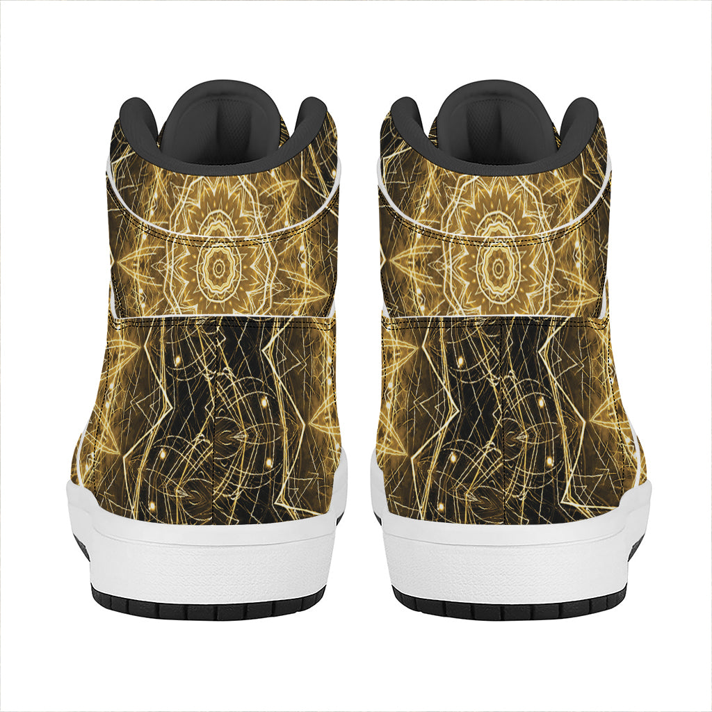 Gold Kaleidoscope Print High Top Leather Sneakers