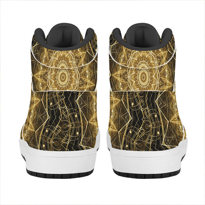 Gold Kaleidoscope Print High Top Leather Sneakers
