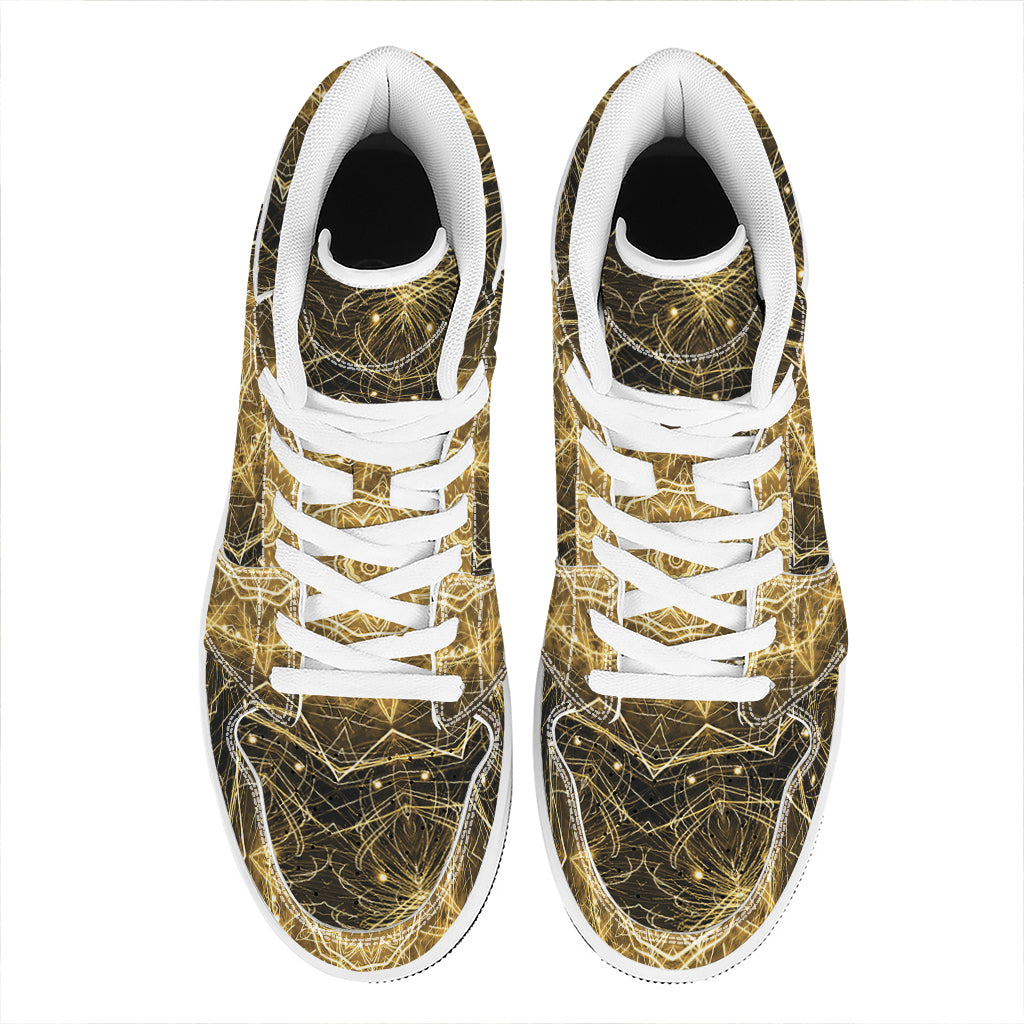 Gold Kaleidoscope Print High Top Leather Sneakers