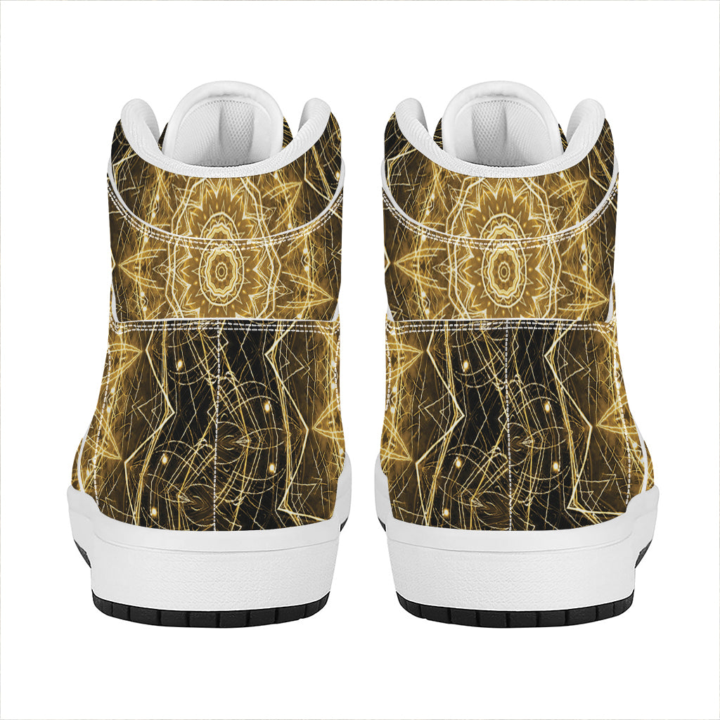 Gold Kaleidoscope Print High Top Leather Sneakers