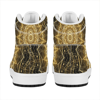 Gold Kaleidoscope Print High Top Leather Sneakers