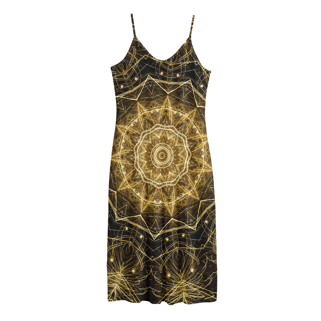 Gold Kaleidoscope Print Jersey Midi Cami Dress
